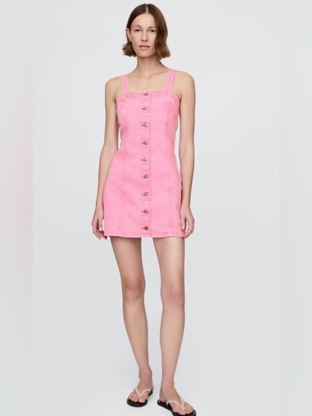 Gap Pink Denim Button-Down Mini Dress, Large Petite, NWOT